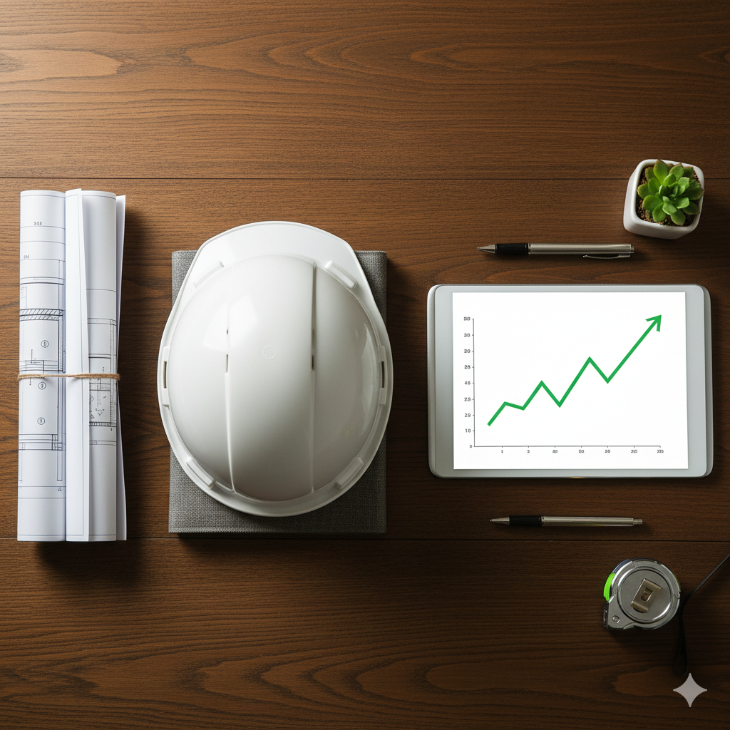 A construction site with framing complete, representing the lock-up stage.